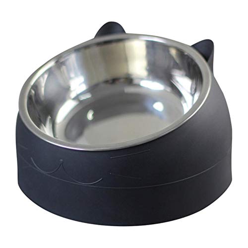 Pet Cat Bowl Edelstahl 15 Grad gekippt Schutzhals Hund Cat Feeder Tiernahrung Wasserfütterungsschale für Welpen Cat Supplies-schwarz, 800ML, China von NIQIU