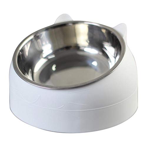 Pet Cat Bowl Edelstahl 15 Grad gekippt Schutzhals Hund Cat Feeder Tiernahrung Wasserfütterungsschale für Welpen Cat Supplies-weiß, 200ML, USA von NIQIU