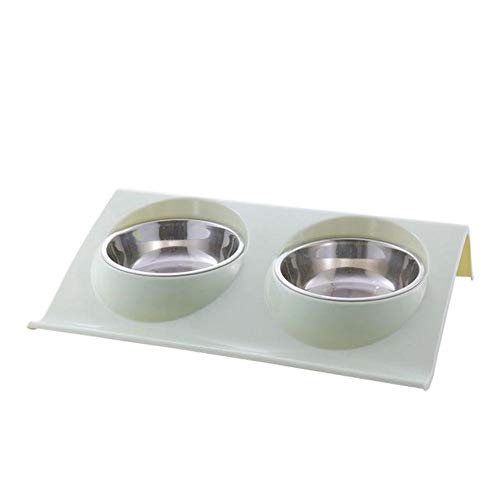 Pet Double Bowls Futter Wasserzufuhr Edelstahl Katzenfutterschale für Hunde Welpen Katzen Haustiere Zubehör Fütterungsgeschirr S / M-Light Green, M. von NIQIU