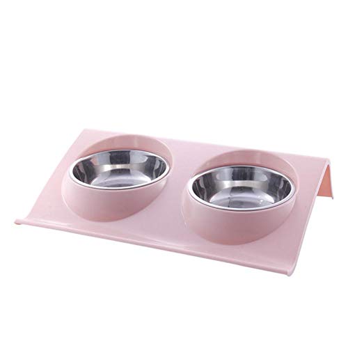 Pet Double Bowls Futter Wasserzufuhr Edelstahl Katzenfutterschale für Hunde Welpen Katzen Haustiere Zubehör Fütterungsgeschirr S / M-Pink, L29xB18.5xH6.2CM von NIQIU