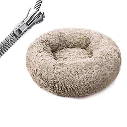 Runder Plüsch Katzenbett Haus Katzenmatte Winter Warmer Schlaf Katzennest Weiches Langes Plüsch Hundebett Haustier Kissen Für Katzen Hund Reißverschluss Waschbar-Reißverschluss Beige Braun,XL-80cm von NIQIU