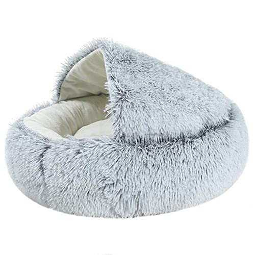 Warme Katze Lange Plüschmatte Weiches Rundes Nest 2 In 1 Haustier Kätzchen Bettmatte Haus Herbst Winter Welpen Schlafbett Kissen Sofa Für Hunde-Grau,35CM von NIQIU