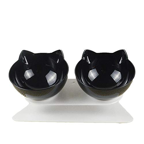 rutschfeste Doppelkatzenschale mit erhöhtem Ständer Tiernahrung Katzenfütterung Protect Cervical Vertebra Katzenfutterschale für Hunde Pet Products-Black Double, USA von NIQIU