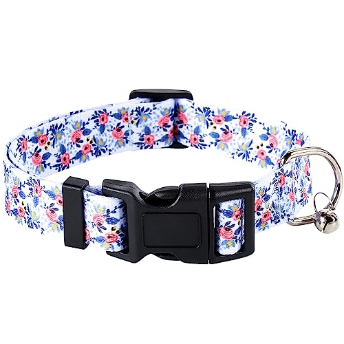 Baumwoll-Designer-Hundehalsband, niedliche Blume, Hundehalsbänder für Mädchen, weibliche kleine, mittelgroße und große Hunde mit Blumen-Charms, Größe M von NISIYE