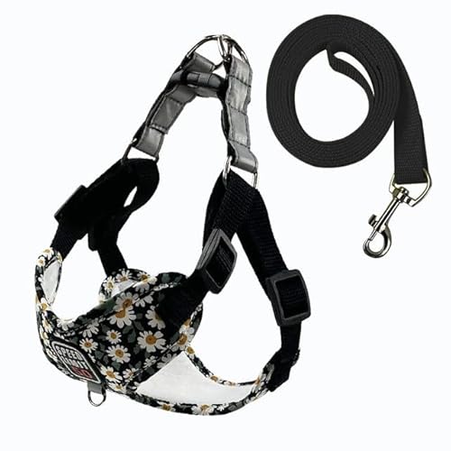 Haustier-Hundegeschirr aus Nylon, reflektierender Hunde-Brustgurt, atmungsaktiv, verstellbares Haustierhalsband für kleine Hunde und Katzen, SCHWARZ, XL von NITONAMI