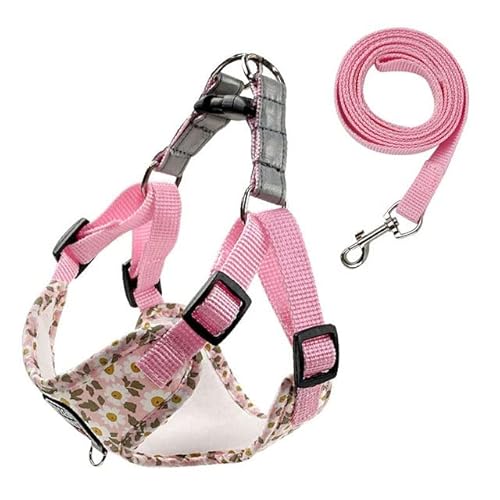 Hundegeschirr aus Nylon, reflektierender Hunde-Brustgurt, atmungsaktiv, verstellbares Haustierhalsband für kleine Hunde und Katzen-PINK,M von NITONAMI