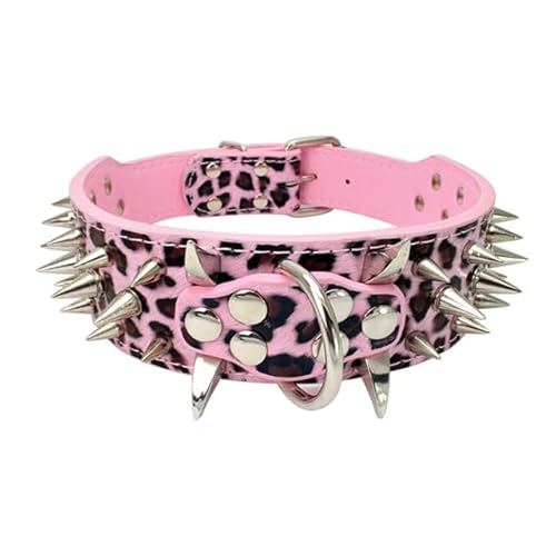 Hundehalsband Four Seasons Wolf Tooth Rivet Anti-Biss-Hundezubehör Golden Retriever Bulldogge Outdoor Fashion Pet Collars-Leopard print, XS 51-5CM von NITONAMI