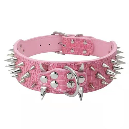 Hundehalsband Four Seasons Wolf Tooth Rivet Anti-Biss-Hundezubehör Golden Retriever Bulldogge Outdoor Fashion Pet Collars-Pink,L 66-5CM von NITONAMI