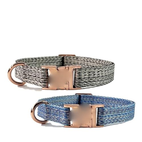 Hundehalsband mit Metallschnalle, langlebig, verstellbar, personalisierbar, weich, für kleine, mittelgroße Hunde, mit graviertem Namensschild, Grau-Blau,L von NITONAMI