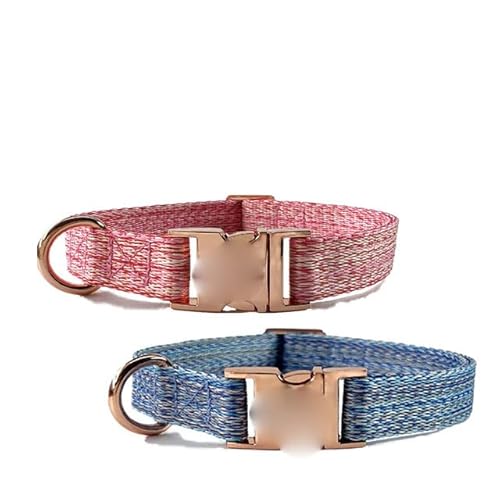 Hundehalsband mit Metallschnalle, langlebig, verstellbar, personalisierbar, weich, für kleine, mittelgroße Hunde, mit graviertem Namensschild, Namensschild, Pink-Blau, S von NITONAMI