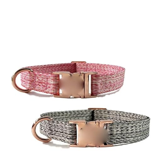 Hundehalsband mit Metallschnalle, langlebig, verstellbar, personalisierbar, weich, für kleine, mittelgroße Hunde, mit graviertem Namensschild, Namensschild, Pink-Grau, M von NITONAMI