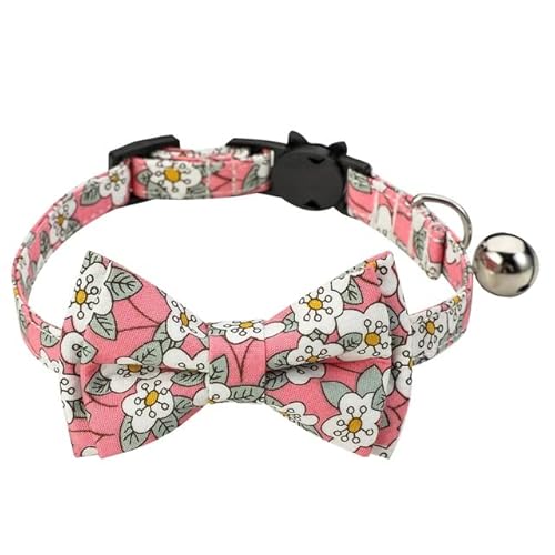 Katzenhalsband mit Glöckchen Sicherheitsabnehmbarer Schleife Krawattenzubehör für Katzenfliege Glöckchen Kleines Gänseblümchen Zubehör Haustierbedarf-Blume Rosa, S 1,0 x 28 cm von NITONAMI