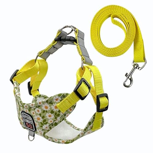 NITONAMI Hundegeschirr aus Nylon, reflektierender Hundebrustgurt, atmungsaktiv, verstellbares Haustierhalsband für kleine Hunde und Katzen, GELB, XL von NITONAMI