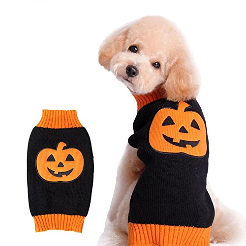 NIULA Hunde-Kürbispullover, Halloween-Kostüm, Urlaub, Party, kleine bis große Hunde, Pullover für Katzen und Welpen (Kürbis, Größe XXS von NIULA