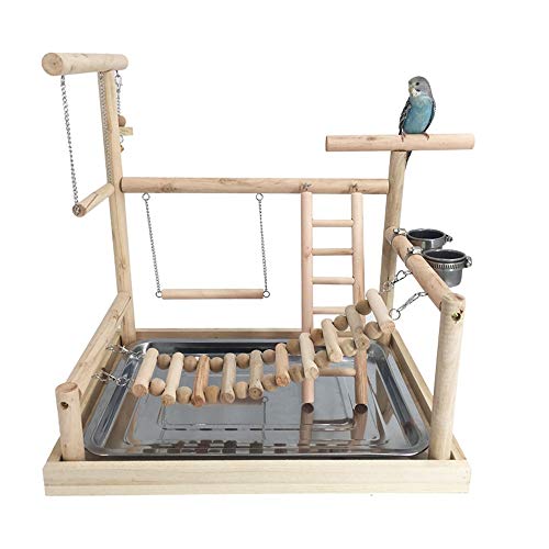 Holz Vogel Spielständer Papagei Spielplatz, Holzschaukel Vogelständer Xuanfeng Trainingsstange Tigerfell Ständer Stock Fußring Vogelspielzeug von NIUSABOU