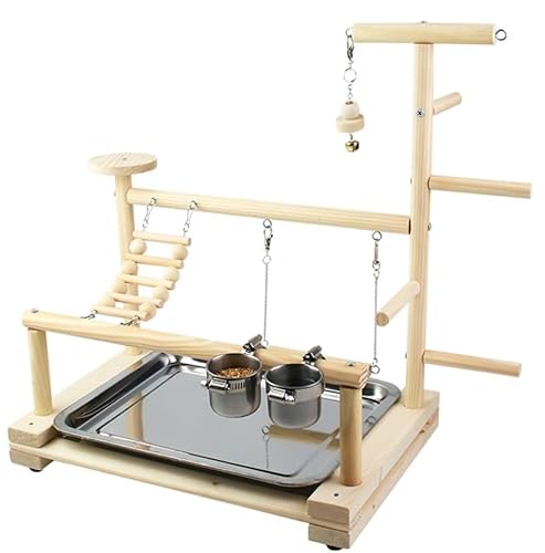 Holz Vogel Spielständer Papagei Spielplatz, Vogelständer Vogelspielständer Papagei Spielständer Papagei Spielständer mit Glockenschnur Abnehmbarer Futternapf von NIUSABOU