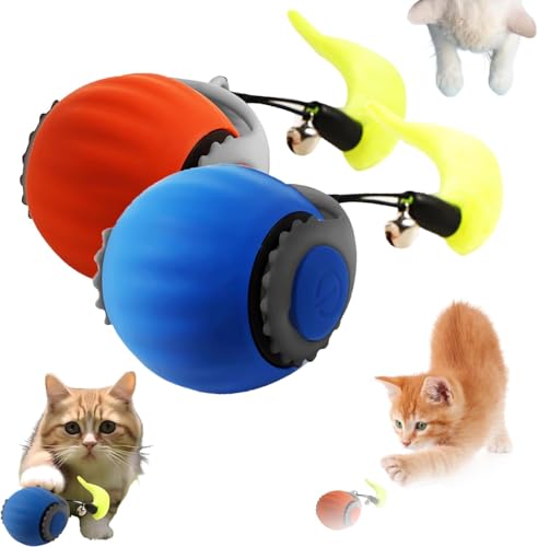 NIXRET Upgrade Speedy Ball 3.0 mit Schwanz, Turbo, intelligenter interaktiver Katzenball für gelangweilte Indoor-Katzen, automatischer Katzenrollball 2.0 Anreicherungsspielzeug, elektronische von NIXRET