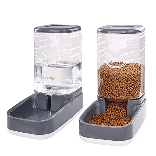 NKECOBJI Automatisches Futter- und Wasserspender-Set, Schwerkraft-Futterspender und Bewässerungs-Set mit Futternapf, leicht zu reinigen, selbstfüttern für kleine, große Haustiere, Hunde, Katzen, von NKECOBJI