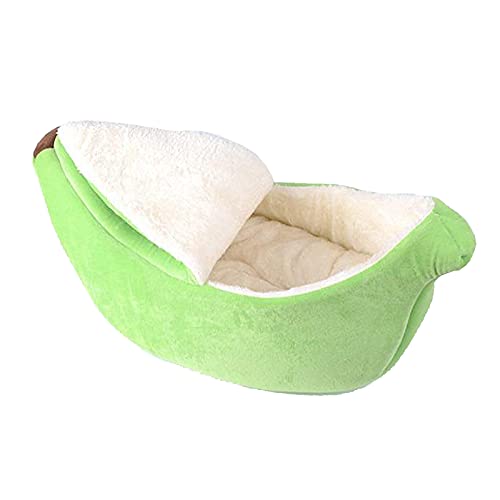 NLDGR Bananen-Katzenbett, Hundebett, Bananenform, Zwinger, Warmes und Weiches Haustier-Katzenzubehör, Kätzchen-Welpenbett, für Katzen, Kätzchen, Kaninchen, Kleine Hunde (Green L) von NLDGR