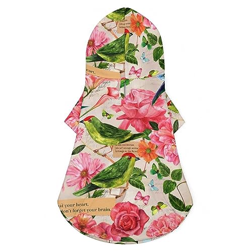 Aquarell Vögel Blumen und Schmetterlinge Hund Hoodie Luxus Hundekleidung Winter Hundejacke Haustier Kleidung Hoodie Französische Bulldogge Teddy Mops Welpenkleidung M von NLWQEKV