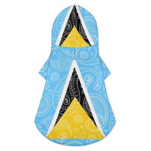 Paisley und St. Lucia Flagge, süßes Katzenkostüm, Hunde-Kapuzenpullover, Haustier-Outfit für kleine mittelgroße Hunde und Katzen, 2XL von NLWQEKV