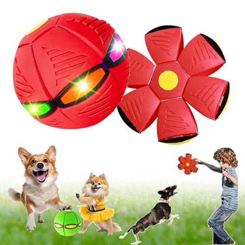 Ancientflow Doggy Disc Ball, Ancient Flow Dog Toy, 2024 New Doggie Disc Ball Large Small Medium Dogs, Flying Saucer Ball for Dogs with Lights, Outdoor Portable Pet Toy pop up toy (3 lights,Red) von NNBWLMAEE