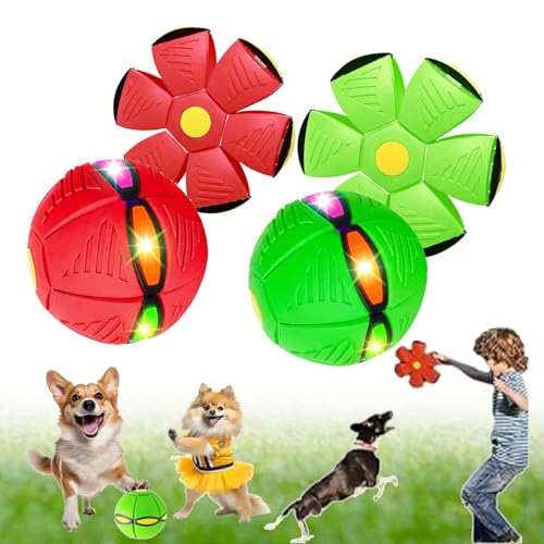 Ancientflow Doggy Disc Ball, Ancient Flow Dog Toy, 2024 New Doggie Disc Ball Large Small Medium Dogs, Flying Saucer Ball for Dogs with Lights, Outdoor Portable Pet Toy pop up toy (6 lights,2pcs-i) von NNBWLMAEE