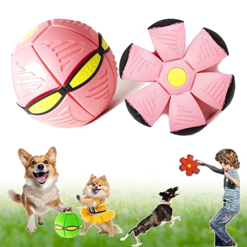 Ancientflow Doggy Disc Ball, Ancient Flow Dog Toy, 2024 New Doggie Disc Ball Large Small Medium Dogs, Flying Saucer Ball for Dogs with Lights, Outdoor Portable Pet Toy pop up toy (No light,Pink) von NNBWLMAEE