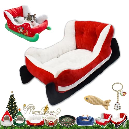 Cat Sleigh Bed, Christmas Sleigh Cat Bed with Non-Slip Bottom, Washable Christmas Dog Bed, Fuzzy Holiday Cat Bed, Keep Warm & Super Soft, Fits an 18Inch Crate, for All Size Dogs & Cats (Black sleigh) von NNBWLMAEE