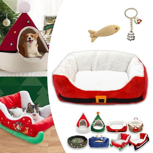 Cat Sleigh Bed, Christmas Sleigh Cat Bed with Non-Slip Bottom, Washable Christmas Dog Bed, Fuzzy Holiday Cat Bed, Keep Warm & Super Soft, Fits an 18Inch Crate, for Indoor Cats and Dogs (Xmas belt) von NNBWLMAEE