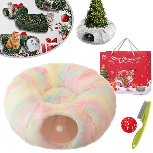 NNBWLMAEE Cat Tunnel Christmas Tree Skirt, Cat Christmas Tree, Cat Tunnel Bed Under Christmas Tree, Christmas Cat Tunnel, Cat Tunnel Bed, Suitable for Medium and Small Cats (Color) von NNBWLMAEE