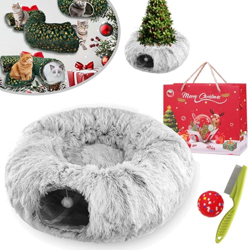 Cat Tunnel Christmas Tree Skirt, Cat Christmas Tree, Cat Tunnel Bed Under Christmas Tree, Christmas Cat Tunnel, Cat Tunnel Bed, Suitable for Medium and Small Cats (Gray) von NNBWLMAEE