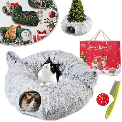 NNBWLMAEE Cat Tunnel Christmas Tree Skirt, Cat Christmas Tree, Cat Tunnel Bed Under Christmas Tree, Christmas Cat Tunnel, Cat Tunnel Bed, Suitable for Medium and Small Cats (Gray-A) von NNBWLMAEE