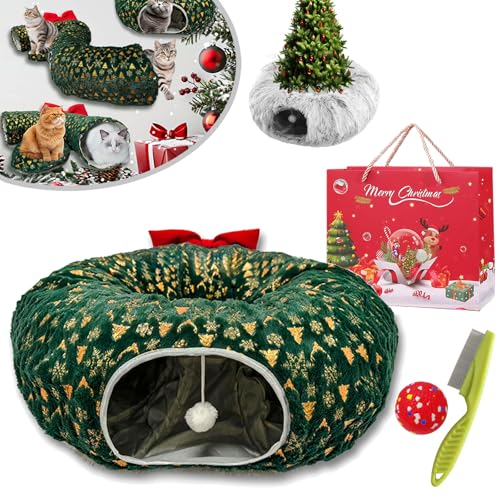 NNBWLMAEE Cat Tunnel Christmas Tree Skirt, Cat Christmas Tree, Cat Tunnel Bed Under Christmas Tree, Christmas Cat Tunnel, Cat Tunnel Bed, Suitable for Medium and Small Cats (Green) von NNBWLMAEE