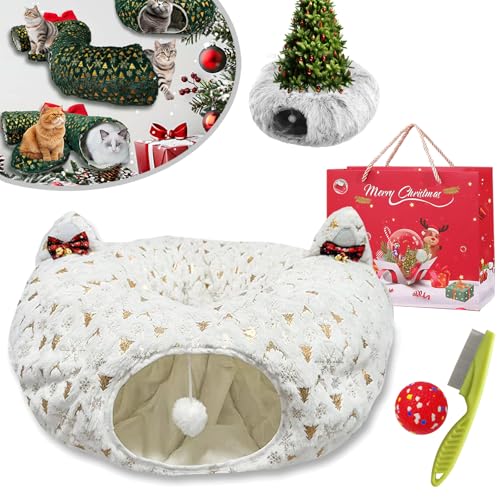 Cat Tunnel Christmas Tree Skirt, Cat Christmas Tree, Cat Tunnel Bed Under Christmas Tree, Christmas Cat Tunnel, Cat Tunnel Bed, Suitable for Medium and Small Cats (White) von NNBWLMAEE