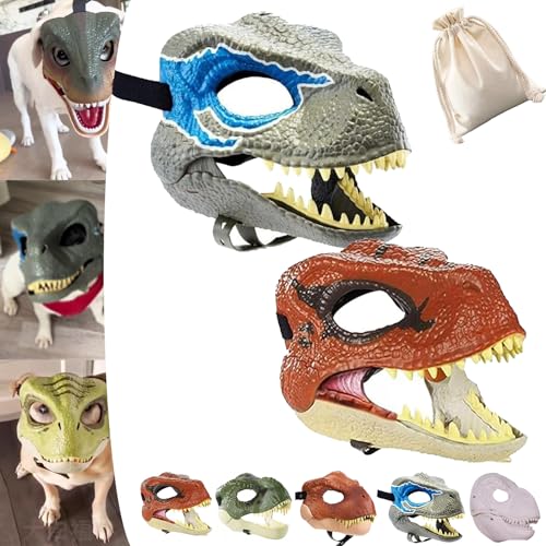 Dog Dinosaur Mask, Dinosaur Mask for Dogs, Dinosaur Mask Moving Jaw, Dog Dino Mask, Velociraptor T-Rex Animal Masks with Lifelike Teeth and Open Jaw (2PCS 1#) von NNBWLMAEE