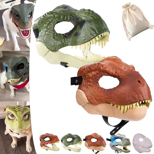 Dog Dinosaur Mask, Dinosaur Mask for Dogs, Dinosaur Mask Moving Jaw, Dog Dino Mask, Velociraptor T-Rex Animal Masks with Lifelike Teeth and Open Jaw (2PCS 2#) von NNBWLMAEE