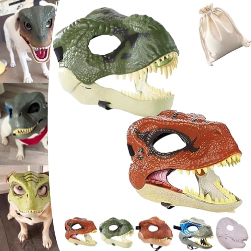 Dog Dinosaur Mask, Dinosaur Mask for Dogs, Dinosaur Mask Moving Jaw, Dog Dino Mask, Velociraptor T-Rex Animal Masks with Lifelike Teeth and Open Jaw (2PCS 3#) von NNBWLMAEE