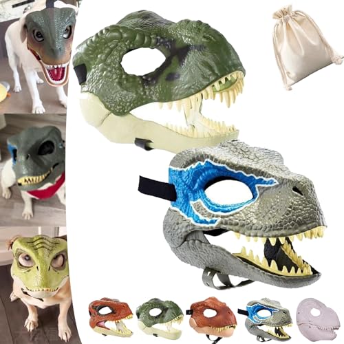 Dog Dinosaur Mask, Dinosaur Mask for Dogs, Dinosaur Mask Moving Jaw, Dog Dino Mask, Velociraptor T-Rex Animal Masks with Lifelike Teeth and Open Jaw (2PCS 4#) von NNBWLMAEE