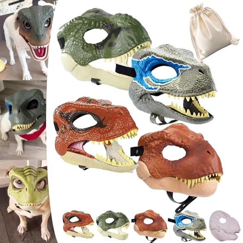 Dog Dinosaur Mask, Dinosaur Mask for Dogs, Dinosaur Mask Moving Jaw, Dog Dino Mask, Velociraptor T-Rex Animal Masks with Lifelike Teeth and Open Jaw (3PCS 2#) von NNBWLMAEE