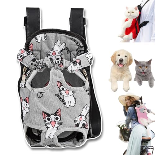 Furry Pawsy Carrier, 34 Style Furry Pawsy Cat Carrier, Pet Dog Carrier Front Chest Backpack, with Adjustable Comfortable Shoulder Straps, Breathable Mesh, Built-in Pet Lock, for Dog Cat (B07,L) von NNBWLMAEE