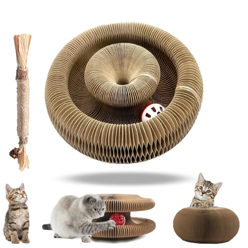 Kitten Curl, Kitten Curl Toy, Kitten Curl Cardboard Cat Toy, Foldable Magic Organ Cat Scratching Board, Interactive Scratch Pad with A Ball, Recyclable and Durable, Retractable, Reversible (1pc) von NNBWLMAEE