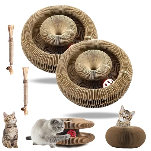 Kitten Curl, Kitten Curl Toy, Kitten Curl Cardboard Cat Toy, Foldable Magic Organ Cat Scratching Board, Interactive Scratch Pad with A Ball, Recyclable and Durable, Retractable, Reversible (2pcs) von NNBWLMAEE