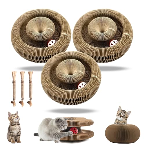 Kitten Curl, Kitten Curl Toy, Kitten Curl Cardboard Cat Toy, Foldable Magic Organ Cat Scratching Board, Interactive Scratch Pad with A Ball, Recyclable and Durable, Retractable, Reversible (3pcs) von NNBWLMAEE