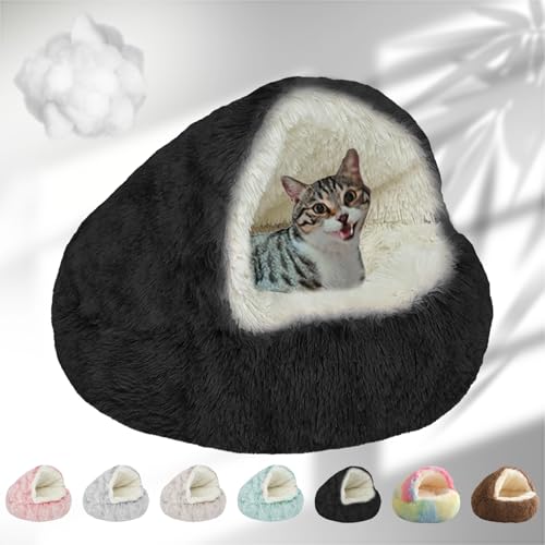 Lapcatz Nest Bed, 2024 New Lapcatz Cat and Dog Bed, Winter Warm Shell Semi-Enclosed Pet Cat Bed, Plush, Warm PP Cotton, Non-slip Bottom, Improve Pet's Sleep Quality, for Cats & Dogs (L-Black) von NNBWLMAEE