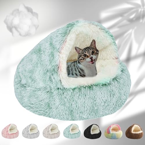 Lapcatz Nest Bed, 2024 New Lapcatz Cat and Dog Bed, Winter Warm Shell Semi-Enclosed Pet Cat Bed, Plush, Warm PP Cotton, Non-slip Bottom, Improve Pet's Sleep Quality, for Cats & Dogs (L-Green) von NNBWLMAEE