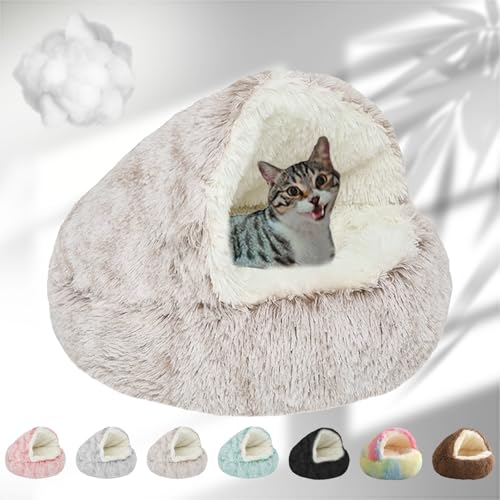 Lapcatz Nest Bed, 2024 New Lapcatz Cat and Dog Bed, Winter Warm Shell Semi-Enclosed Pet Cat Bed, Plush, Warm PP Cotton, Non-slip Bottom, Improve Pet's Sleep Quality, for Cats & Dogs (L-Khaki) von NNBWLMAEE