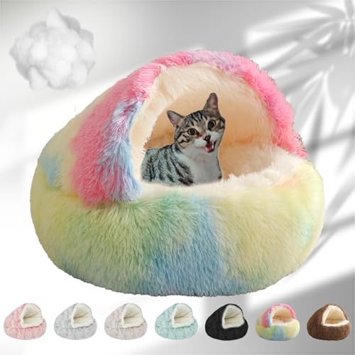 Lapcatz Nest Bed, 2024 New Lapcatz Cat and Dog Bed, Winter Warm Shell Semi-Enclosed Pet Cat Bed, Plush, Warm PP Cotton, Non-slip Bottom, Improve Pet's Sleep Quality, for Cats & Dogs (L-Mixed) von NNBWLMAEE