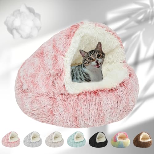 Lapcatz Nest Bed, 2024 New Lapcatz Cat and Dog Bed, Winter Warm Shell Semi-Enclosed Pet Cat Bed, Plush, Warm PP Cotton, Non-slip Bottom, Improve Pet's Sleep Quality, for Cats & Dogs (L-Pink) von NNBWLMAEE