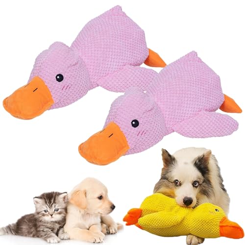 NNBWLMAEE 2024 New The Mellow Dog, Mellow Dog Calming Duck, Zentric Quack-Quack Duck Dog Toy, Cute No Stuffing Duck with Quacking Sound, Durable Squeaky Dog Toys for Indoor Dog (2pcs Pink) von NNBWLMAEE